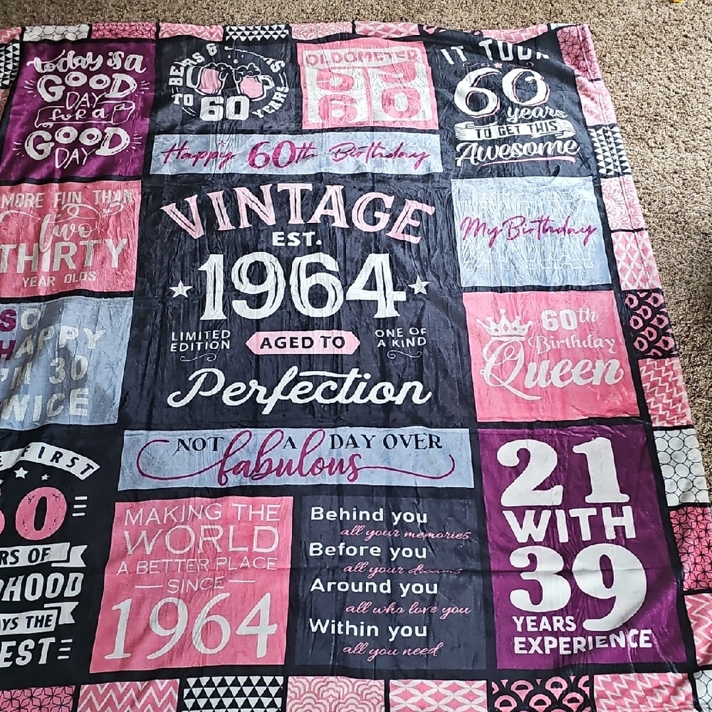 Vintage 1964 Patchwork Throw Blanket - Pink and Black